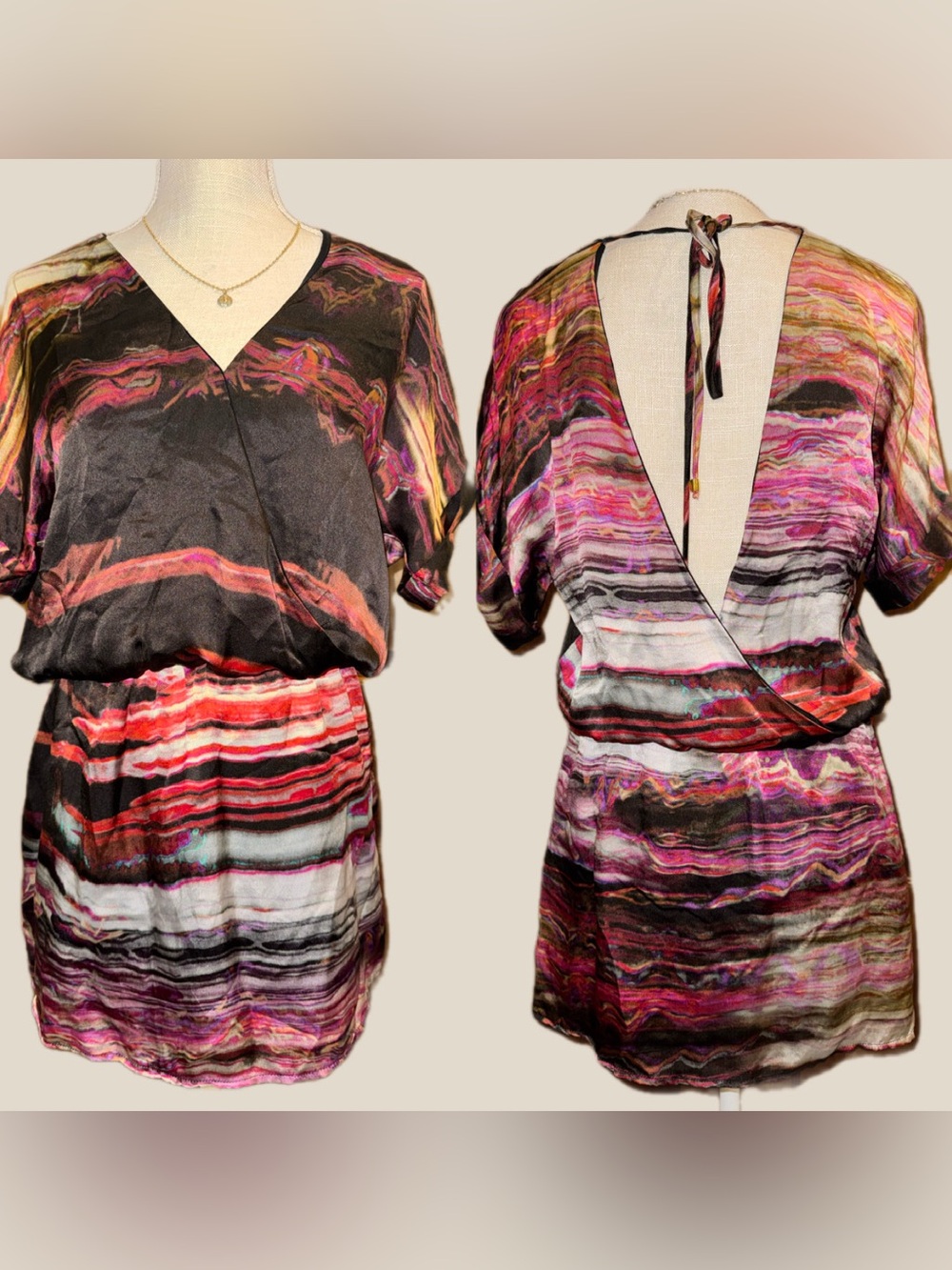Karina Grimaldi Silk blend Abstract Mini Dress Low Back Medium psychedelic